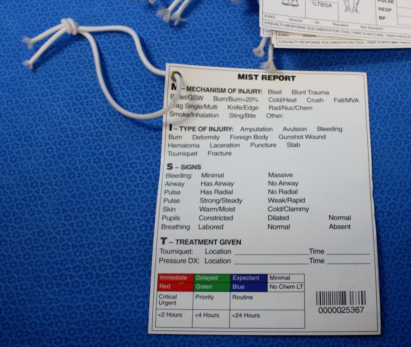 Casualty Care Card with MIST Report on Back