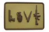 LOVE Pistol Grenade Knife Rifle 2" x 3" PVC Patch - Coyote Brown