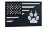 US Flag with K9 Paw 2" x 3" PVC Patch - B&W