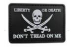 Pirate Skull Liberty or Death 2" x 3" PVC Patch - B&W