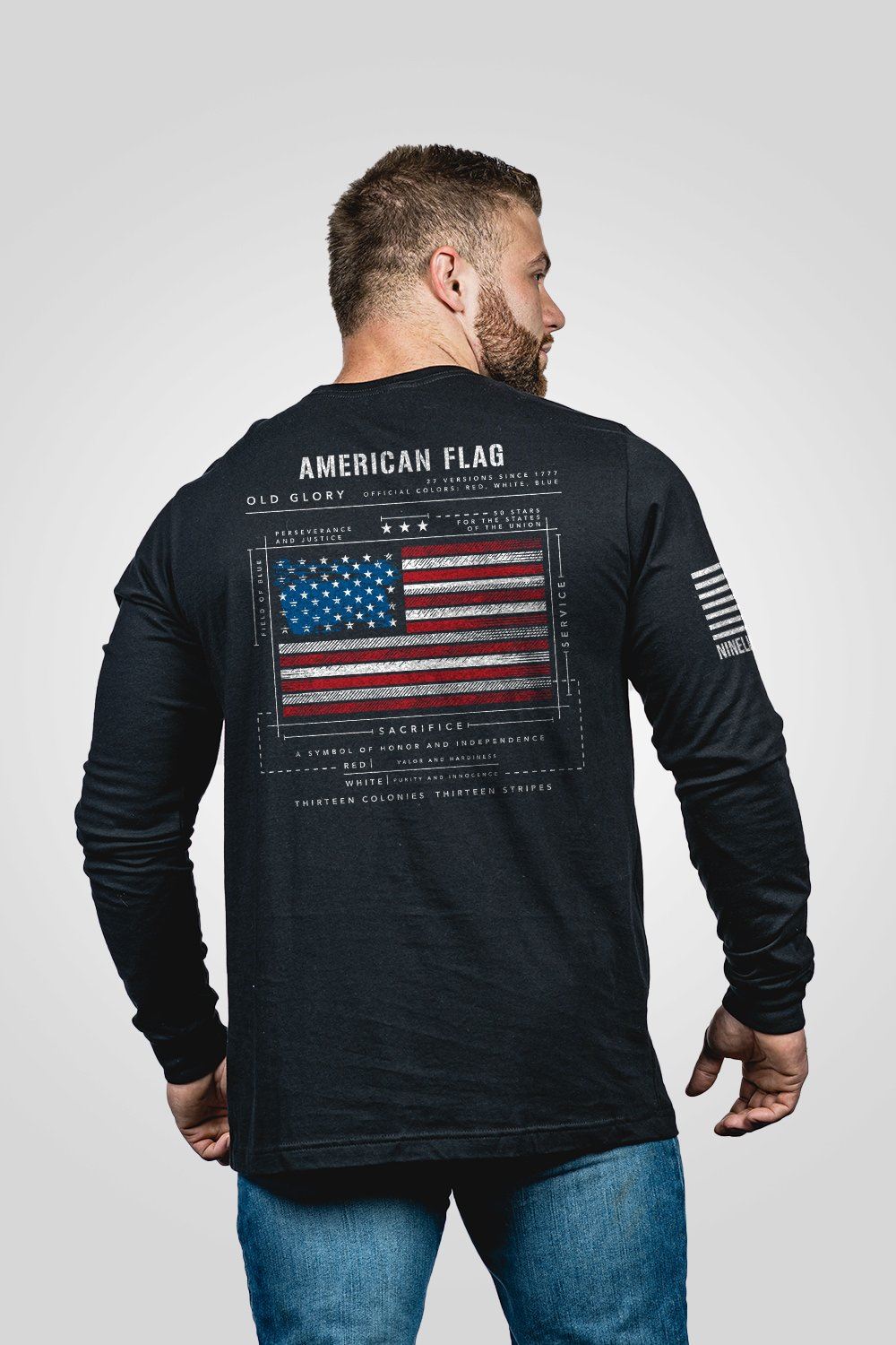 Nine Line American Flag Schematic Long Sleeve - Black - L