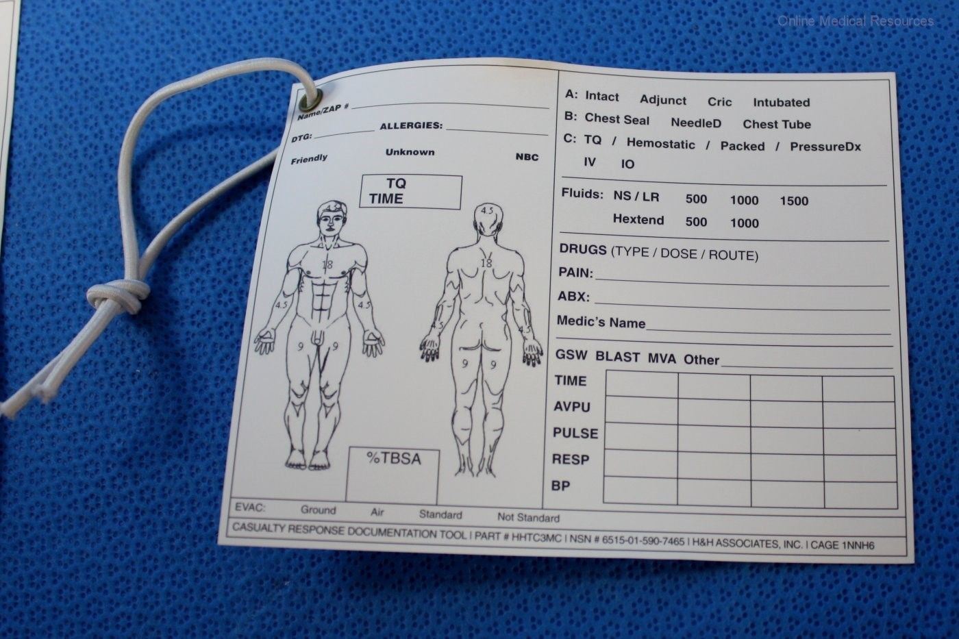 Casualty Care Card with MIST Report on Back