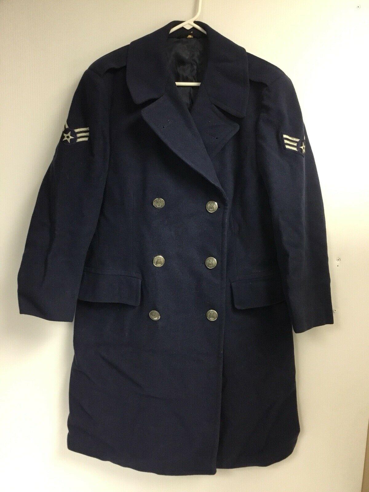 Vintage US Military Air Force Issue Wool Dress Uniform Pea Over Coat Size 39R