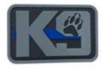 K9 Paw with Blue Line 1.5" x 2.5" PVC Patch - Gray